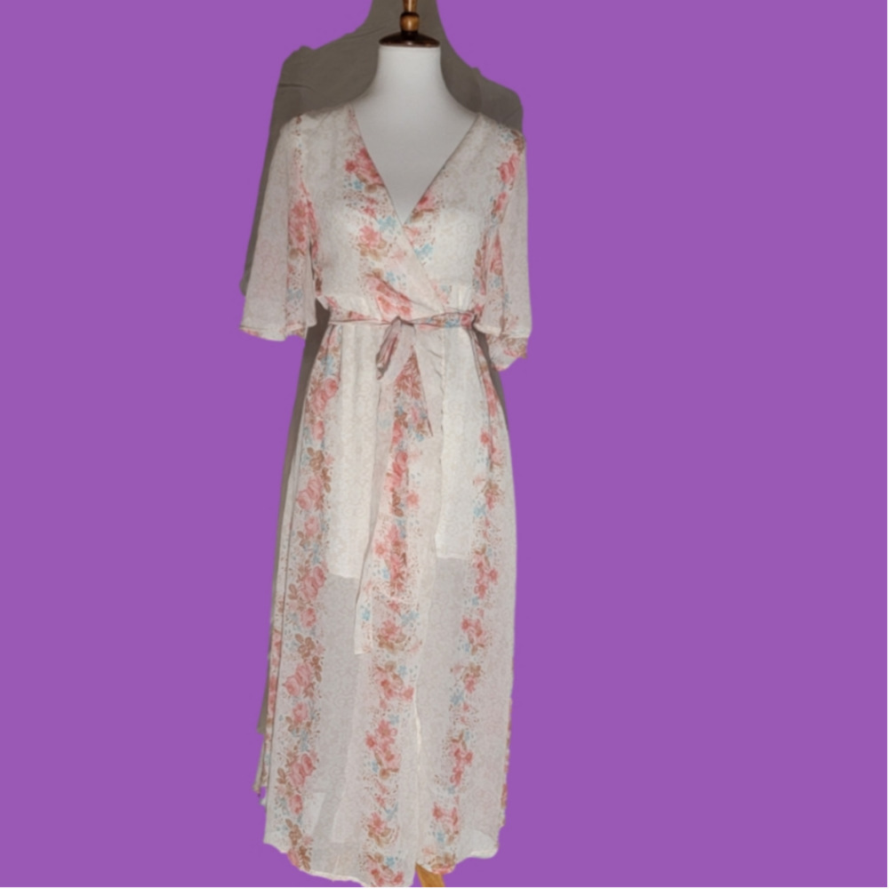 Molly GREEN EUC Lined Floral Midi Wrap Dress - S